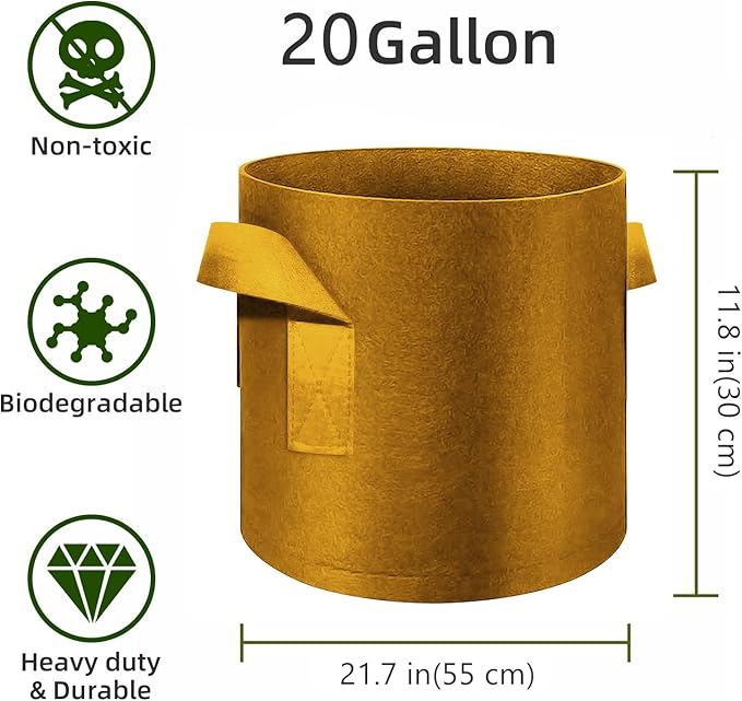 12 Pack 20 Gallon Plant Grow Bags, Thickened Nonwoven Fabric Pots with Handles, Vegetable Planter Bags Containers, Cloth Planters for Garden Vegetable/Flower/Plant/Fruits Outdoor (Brown)