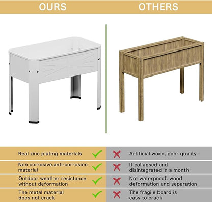 Elevated Metal Planter Box Stand Heavy Duty Raised Garden Bed for Vegetables Flowers Herbs Indoor Outdoor Use, Cream
