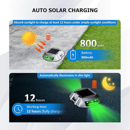 JIGUOOR Solar Deck Lights LED Driveway Lights Solar Powered Dock Light Outdoor IP68 Waterproof Road Markers for Step Sidewalk Stair Boat Garden Ground Pathway Yard (Green, 1 Pack)