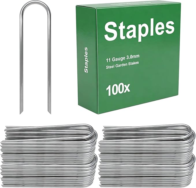 AAGUT Garden Staples 6 Inch Galvanized 100 Pack Round-Top Drip Hose Stakes Irrigation Hooks Heavy Duty 11 Gauge Lawn U Pins Sod Nails for Landscape Fabric, Soaker Hose, Chicken Wire, Dog Fence