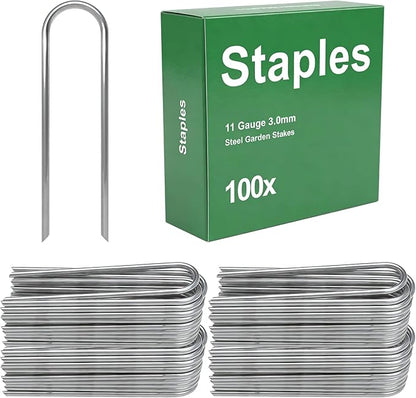 AAGUT Garden Staples 6 Inch Galvanized 100 Pack Round-Top Drip Hose Stakes Irrigation Hooks Heavy Duty 11 Gauge Lawn U Pins Sod Nails for Landscape Fabric, Soaker Hose, Chicken Wire, Dog Fence
