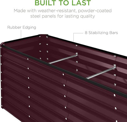 Best Choice Products 8x2x2ft Raised Outdoor Metal Garden Bed, Deep Root Box Planter for Vegetables, Flowers, Herbs, 240 Gallon Capacity, 100% Non Toxic Materials - Burgundy