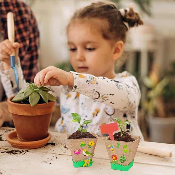 40 Set Garden Paper Pot Craft Kit, Seed Starter Pots with Adhesive Foam Stickers and Pot Labels, Seed Starter Pots for Kids Spring Summer Early Graduation DIY Crafts