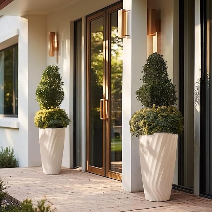 La Jolie Maison 24 Inch Tall Planter, Matte White Tree Planter with Shelf Insert, Morden Large Round Plant Pot Container for Indoor/Outdoor, Front Door, Patio and Deck, 1 Pack