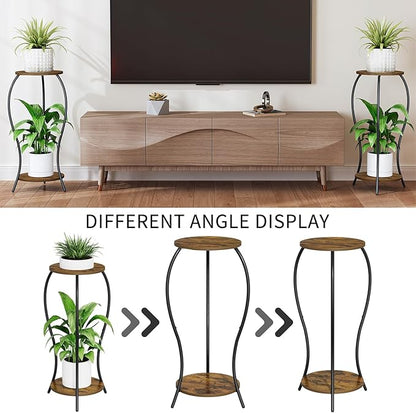 Plant Stand Indoor, 2 Tier Round Tall Plant Stand, Flower Pot Stand, Plant Shelf Rack, Corner Plant Stand for Planter Garden Balcony Patio Living Room