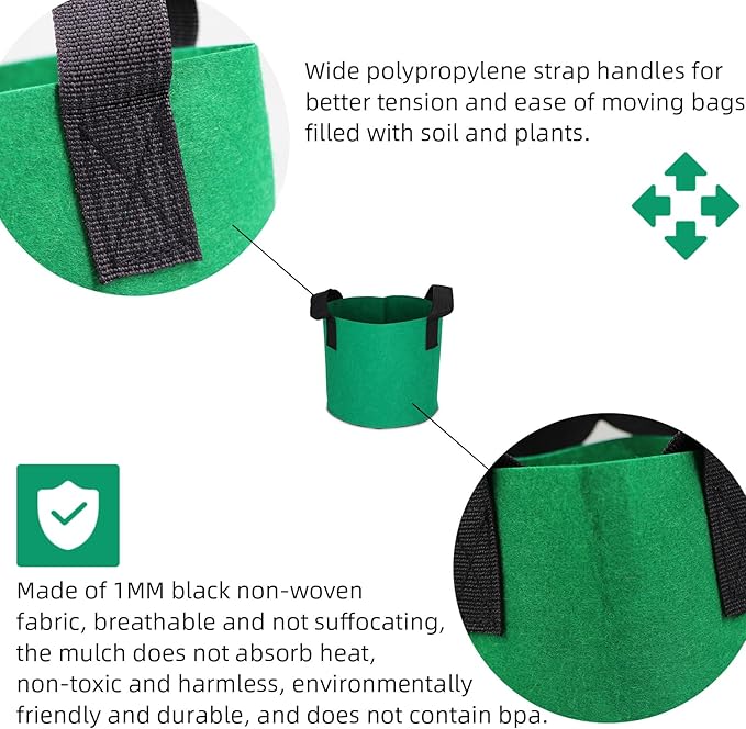 Grow Bags,Growing Pot Bags Garden Grow Bag Indoor Outdoor Fabric Aeration Plant Pot Container Flower Vegetable Pouch (Dark Green,10Gallon)