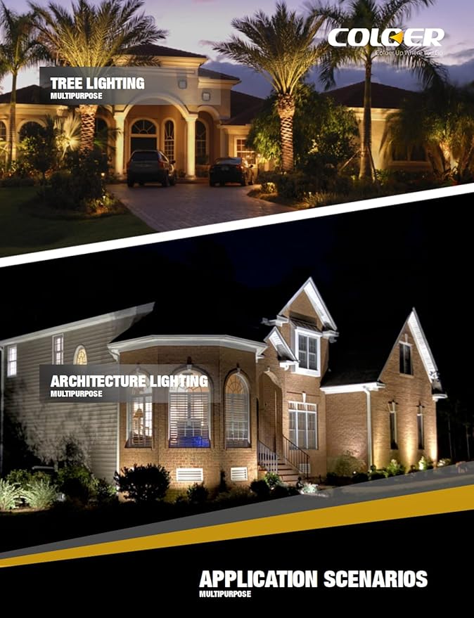 COLOER Brass Landscape Spotlights, 6 Pack Spotlight Fixture Outdoor with 5W Aluminum Housing MR16 LED Bulb 2700K 450LM,12V AC/DC Low Voltage Landscape Lighting,Uplight for Garden and Patio(103B)