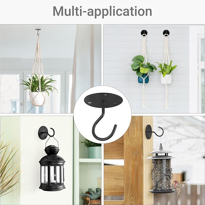 Mkono Macrame Plant Hanger Indoor Hanging Planter Basket and Ceiling Hooks, Wood Beads Decorative Flower Pot Holder for Indoor Outdoor Boho Home Decor, Black，Set of 2