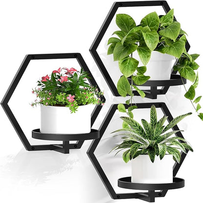 3 Packs Wall Planters for Indoor Plants, JOPBENG 7.9inch Metal Wall Plant Holder Hanger Wall Decor, Wall-Mounted Hanging Planters Window Plant Shelves Outdoor(Black)