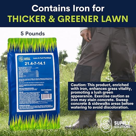 Supply Solutions 21.4-7-14.1 Lawn and Turf Fertilizer with Iron - Achieves a Lush Green Lawn in Weeks - Turf Builder for All Grass Types - for Greener Grass Fertilizer (5lbs)