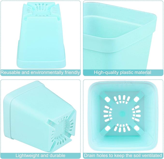 Elcoho 36 Pack 2.7 Inch Square Plants Nursery Pot Multi Color Plastic Plant Seedling Pots Flower Pots Nursery Transplanting Planter Container with Saucer for Your Room, Garden Office and Balcony Decor