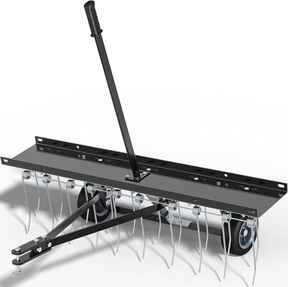 YITAMOTOR 40 Inch Tow Behind Dethatcher, Lawn Dethatcher Rake with 20 Spring Steel Tines & Lift Handle for ATV or Mover Tractors, Tow Behind Lawn Rakes for Lawn Garden Farm Grass
