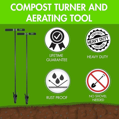Yard Butler Compost Aerator, ICA-36- Lawn Care Tool for Aerating - Long-Handled - Power-Coated Steel Construction - Comfortable Cushioned Handles Garden Tool - Easy to Use