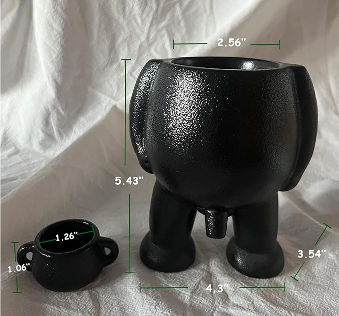 Ceramic Funny Body Plant Pot, Penis Planter,Novelty Peeing Plant Pot with Drainage,Piss Pot, Stylish Planter for Indoor/Outdoor Succulent Plants, Gift for Father Friends and Family, 5.4 inches（Black）