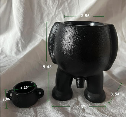 Ceramic Funny Body Plant Pot, Penis Planter,Novelty Peeing Plant Pot with Drainage,Piss Pot, Stylish Planter for Indoor/Outdoor Succulent Plants, Gift for Father Friends and Family, 5.4 inches（Black）