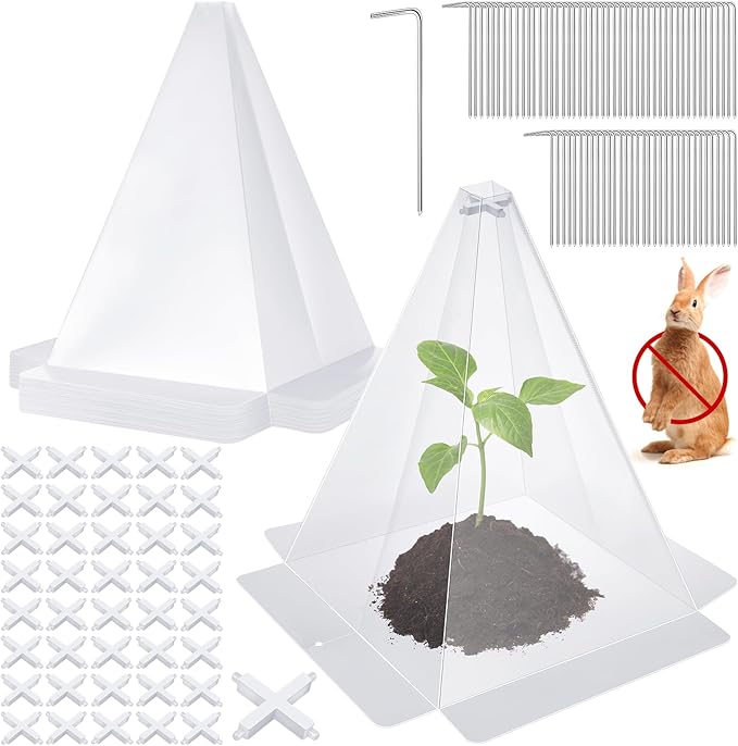 40 Pieces Garden Cloches for Plants, Reusable Plastic Plant Seedling Protector with 80 Ground Securing Peg, Transparent Bell Jar Cloches to Protect Plants from Birds, Slugs, sun, Frost, Freeze Weather