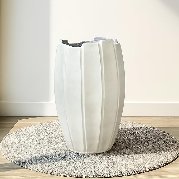 Large Planter 22 Inch Tall Plant Pot with Drainage Hole, Modern Indoor Outdoor Flower Pot for Home Decor Balcony Garden, Wavy Rim Design
