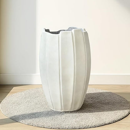 Large Planter 18 Inch Tall Plant Pot with Drainage Hole, Modern Indoor Outdoor Flower Pot for Home Decor Balcony Garden, Wavy Rim Design