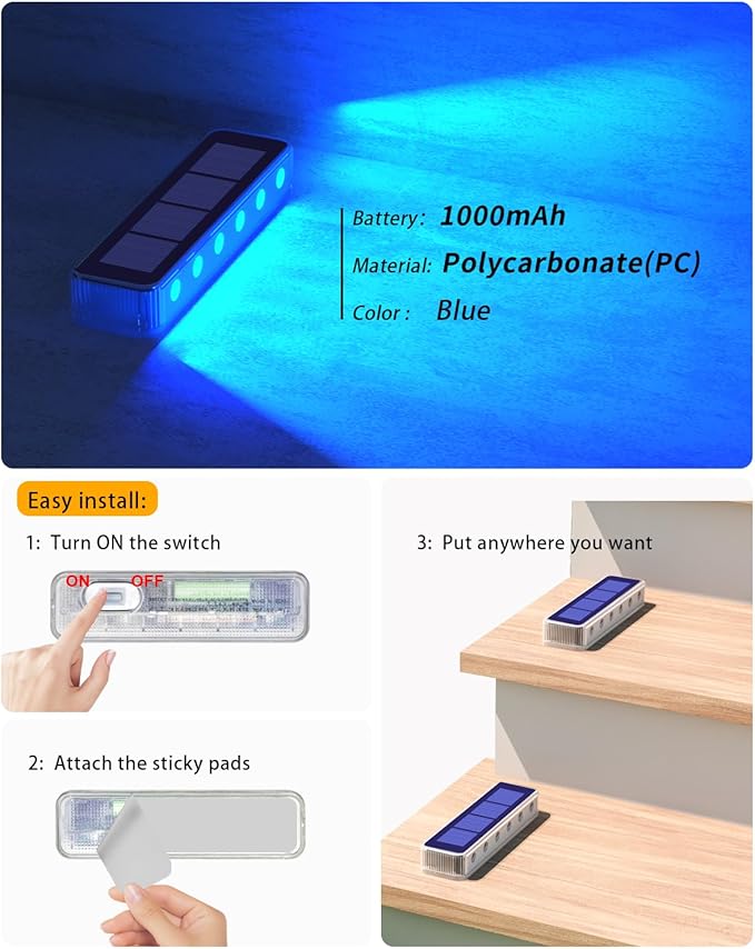 Blue Solar Lights for Outside,8 Pack Solar Deck Lights Outdoor Waterproof LED,Blue Step Light for Outside,Dock Light Solar Powered Waterproof for Deck,Steps,Dock,Driveway,Stair,Path