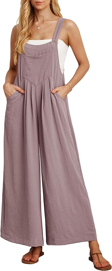 IWOLLENCE Women's Summer Jumpsuits Boho Wide Leg Overalls Casual Loose Rompers with Pockets 2025
