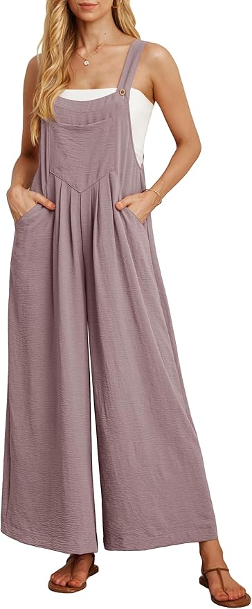IWOLLENCE Women's Summer Jumpsuits Boho Wide Leg Overalls Casual Loose Rompers with Pockets 2025