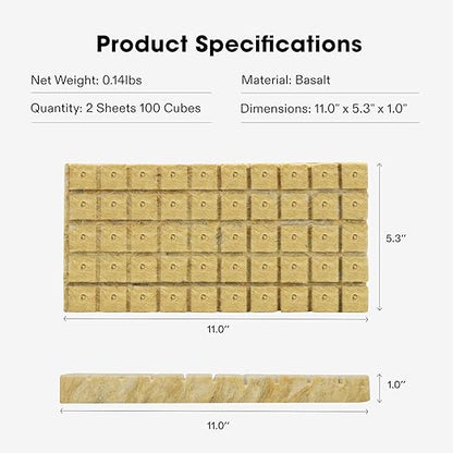 VIVOSUN 1 Inch Rockwool Cubes, 100 Plugs Grow Cubes for Hydroponics, Cuttings, Cloning, Plant Propagation, Seed Startling