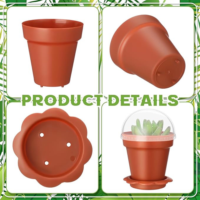 36 Pcs Cupcake Plant Nursery Pots with Humidity Dome Small Flower Pots Plastic Planting Containers Cups with Saucers and Shovel for Indoor Outdoor Plant Succulent Display (Classic)