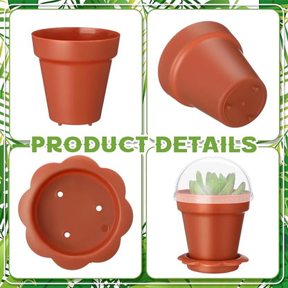 36 Pcs Cupcake Plant Nursery Pots with Humidity Dome Small Flower Pots Plastic Planting Containers Cups with Saucers and Shovel for Indoor Outdoor Plant Succulent Display (Classic)