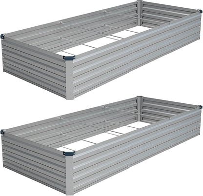 Vengarus 2 Pack 9x3x1FT Galvanized Raised Garden Bed Kit, Outdoor Metal Planter Box for Vegetables, Rectangular Steel Container, Easy Assembly (Silver)