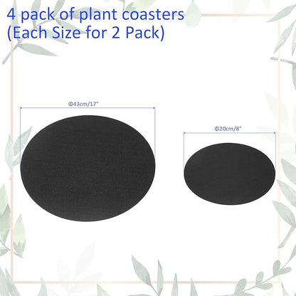 2 Pack Plant Coasters - Round Felt Pad Plant Mat Absorbent Fabric Coaster Apply to Outdoor/Indoor/Gardening Potted Plants (8"/17", Black)
