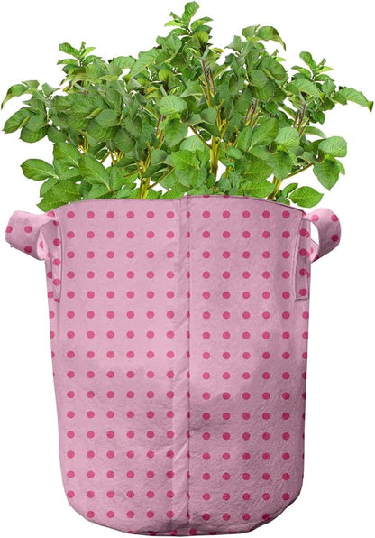 Lunarable Polka Dot Grow Bags 5-Pack, Simplistic Dots, Heavyduty Fabric Pots with Handles for Plants, Pink Magenta
