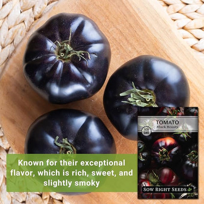 Sow Right Seeds - Black Beauty Tomato Seeds for Planting - Non-GMO Heirloom Packet with Instructions to Plant an Outdoor Home Vegetable Garden - Rare Deep Purple Slicing Variety - Sweet Flavor (4)