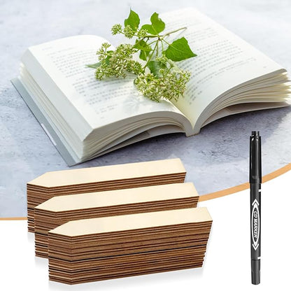 50 PCS Plant Labels with a Black Marking Pen, 5.9 Inch Waterproof Plant Label for Outdoor Indoor Potted Plants, Wooden Plant Tags Gardening Gifts for Women Men