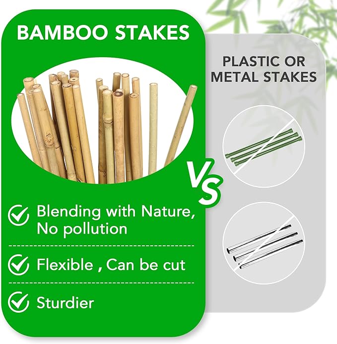 SWANGSA 40 Pack Bamboo Stakes for Plant 5 Feet(57.5inch), Bamboo Sticks Plant Support Garden Stakes Poles with 200pcs Twist Ties for Tomatoes, Beans, Potted Plants, Indoor and Outdoor Climbing Plants