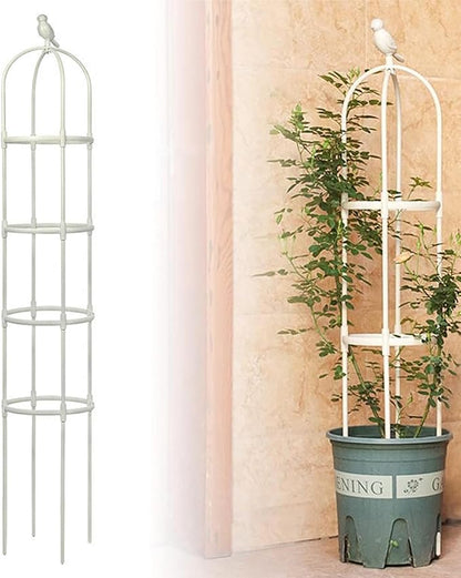 6ft Garden Obelisk Trellis for Climbing Plants-Rustproof Metal Pipe with Heavy Duty Plastic Coated, Garden Outdoor Indoor Potted Plant Support for Clematis Vine Jasmine Support （White）