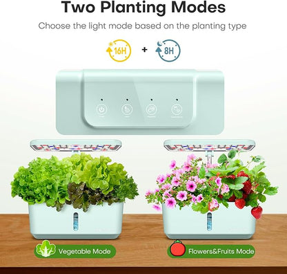 Ahopegarden Indoor Garden Hydroponics Growing System: 10 Pods Plant Germination Kit Herb Vegetable Growth Lamp Countertop with LED Grow Light - Hydrophonic Planter Grower Harvest Lettuce