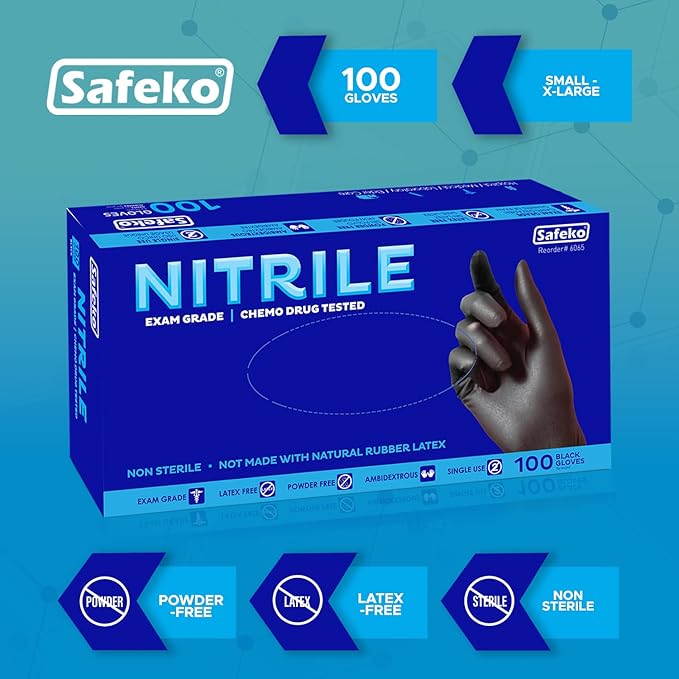 Heavyweight Nitrile Gloves a Black & Blue, Exam Grade, Chemo Tested, Latex-Free, Powder-Free, Disposable Glove