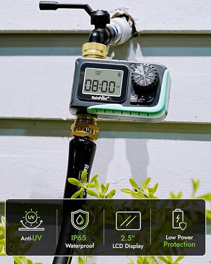 RAINPOINT Sprinkler Timer, 100% Metal Pipe Water Timer for Garden Hose, Programmable Hose Controller for Watering, Sprinkler Controller with Manual Watering/Rain Delay for Outdoor Lawn & Garden (2PCS)