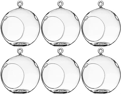 WGV Hanging Terrarium Globe, Width 5", Height 6", DIY Air Succulent Planter, Clear Glass Vase Orb with Flat Bottom, Candle Holder for Windowsill Outdoor Garden Decor, 6 Pieces Bulk