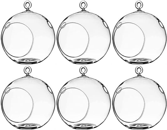 WGV Hanging Terrarium Globe, Width 5", Height 6", DIY Air Succulent Planter, Clear Glass Vase Orb with Flat Bottom, Candle Holder for Windowsill Outdoor Garden Decor, 6 Pieces Bulk