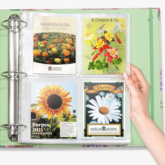 Seed Organizer Garden Seeds Storage Clear Sheet Protectors with 8.5x11 Binder, Seed Packet Organizer Kit