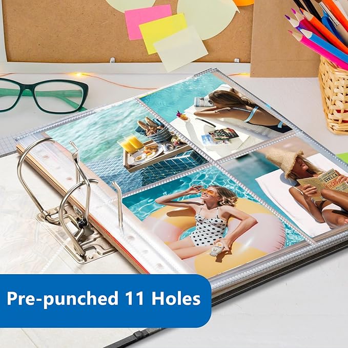 100 Pack Photo Sleeves Holds 800 3.5"x5" Photos, Clear Photo Page Protector for 3 Ring Binder, Double-Sided Photo Album Refill Pages Photo Pockets Photo Sleeves Binder Sheets