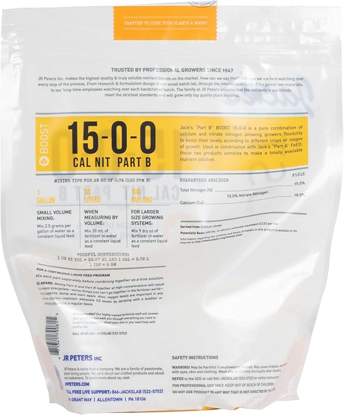 Jack's Classic Nutrients Calcium Nitrate Fertilizer 15-0-0 (Part A and B Dual Pack, 4.4 Pounds Total (Pack of 2))