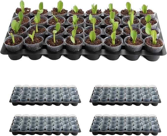 5-Pack 32 Cell Seedling Trays & 160 Pack 2" Soft Clear Nursery Pots -Thickened Durable Plant Starter Kit for Seed Germination (5 Sets)