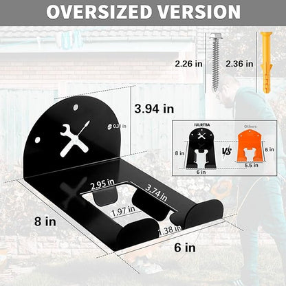 Upgraded Trimmer Rack Wall Mount - 8" Heavy Duty Weed Eater Hanger for Garage Wall Bracket, Garden Power Tool Holder Organizer Hooks for Grass Trimmer, Hedge Trimmer, Leaf Blower and Chainsaw, Black
