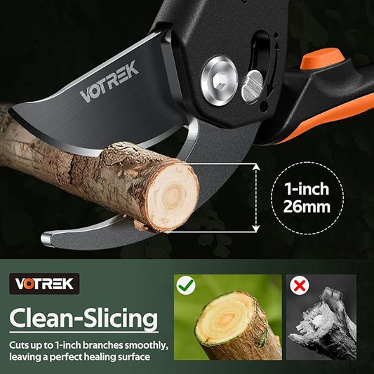 VOTREK® Pruning Shears, [Patented Stepless Handle Opening] - Garden Clippers with Ultra-Sharp SK5 Steel for Weak Hand, Pruners Universal Fit for All Hand Sizes, Effortlessly Cuts 1-Inch Branches