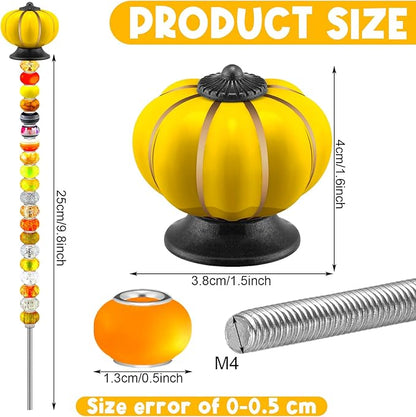 Tigeen 236 Pcs Garden Stake DIY Fairy Wand Plant Stake with 12 Colorful Crystal Stopper Top 12 Threaded Rod with 200 Large Hole Bead for Spring Summer Holiday Outdoor Decorations(Autumn Pumpkin)