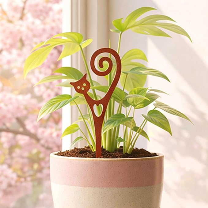 Cat Garden Stake – Rust-Resistant Powder-Coated Metal Plant Pick for Indoor & Outdoor Pots & Garden Beds