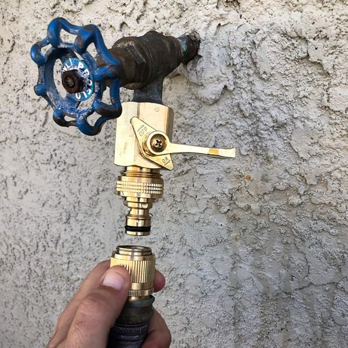 HQMPC Garden Hose Quick Connector Water Hose Quick Connect ¾ inch GHT Brass Easy Connect Fitting Quick Connect Hose Fittings Garden Hose Fitting Water Hose Connectors (3SETS)