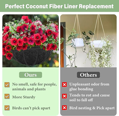 Riare 4 Pack 14 Inch Round Fabric Planter Basket Liner- Hanging Basket Liners Replacement Coco Fiber Liner Alternative for Hanging Basket Flowers (Prevent Birds from Nesting)